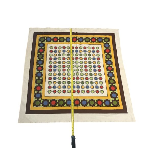 RETRO Small 32.5" Square Tablecloth Stylized Flowers Geometric Circles - Picture 4 of 6